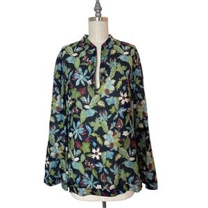 TORY BURCH Wisteria Garden Floral Silk Blend Tunic Blouse \\ XL